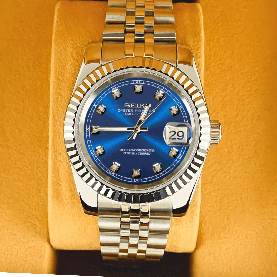 Seiko Mod Datejust Blue Iced Out - ModGods